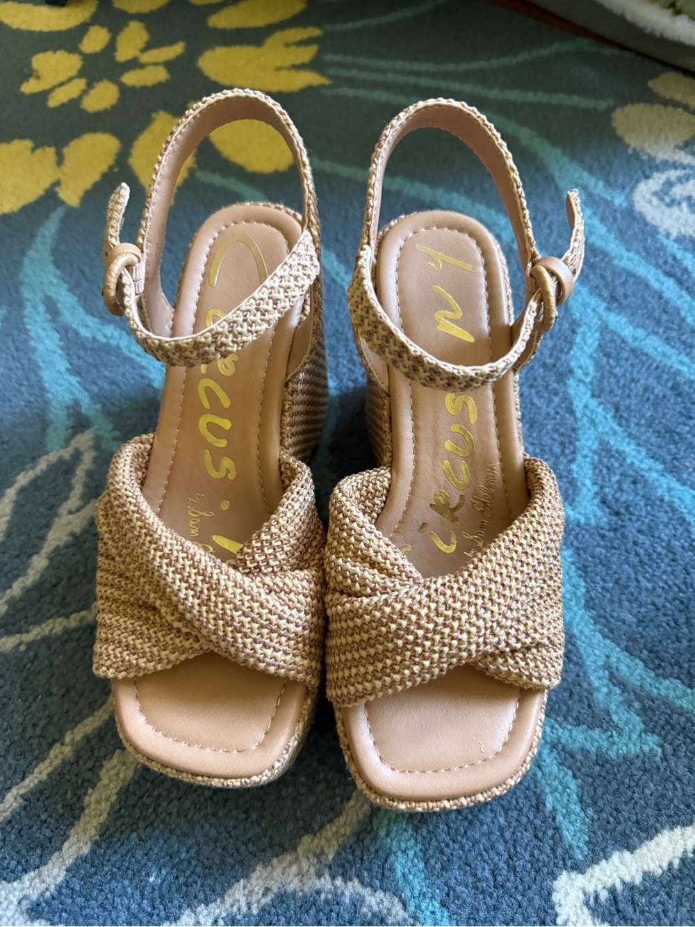 Circus by Sam Edelman Beige Woven Ankle-Strap Wedges
